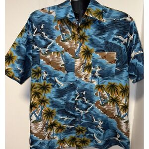Von Cort vintage tropical mens short sleeve button down seascape size 2XL